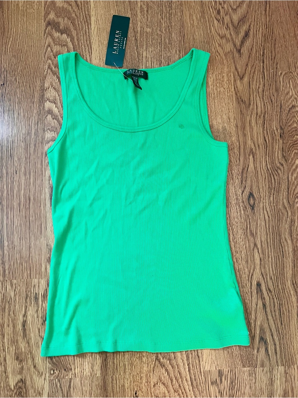 NWT Lauren Ralph Lauren Petite Tank Top Green Ribbed Cotton Sleeveless M Petite